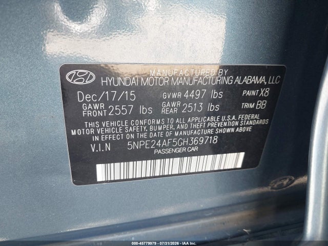 Hyundai SONATA SE 2016 5NPE24AF5GH369718 Image 9
