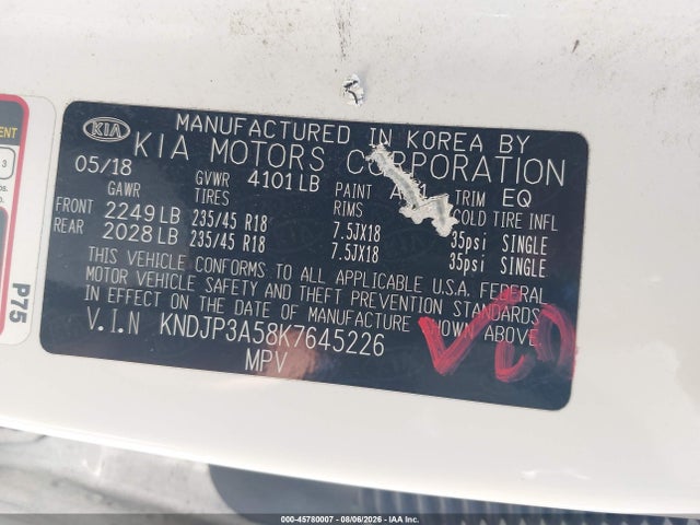 KIA SOUL + 2019 KNDJP3A58K7645226 Image 9