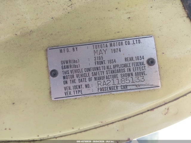 Auction sale of the 1974 Toyota Celica, vin: RA21185133, lot number: 45780039