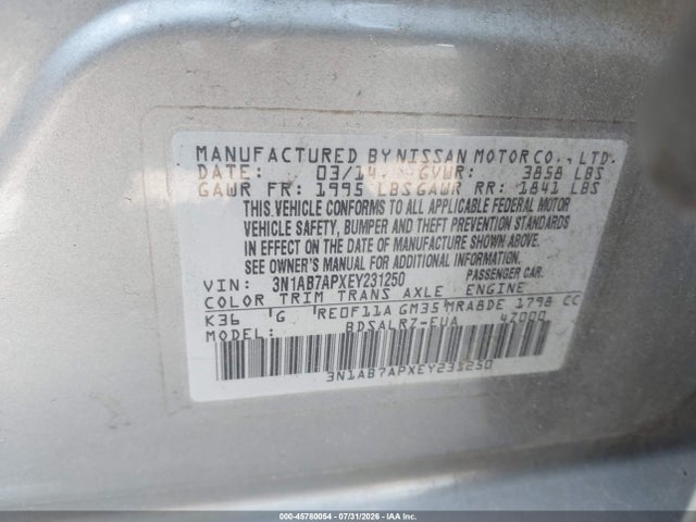 Продаж на аукціоні авто 2014 Nissan Sentra Sr, vin: 3N1AB7APXEY231250, номер лоту: 45780054