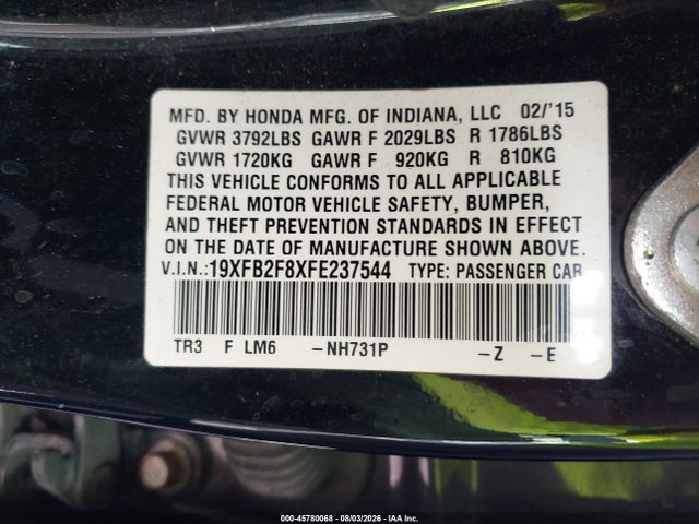 Honda CIVIC EX 2015 19XFB2F8XFE237544 Image 9