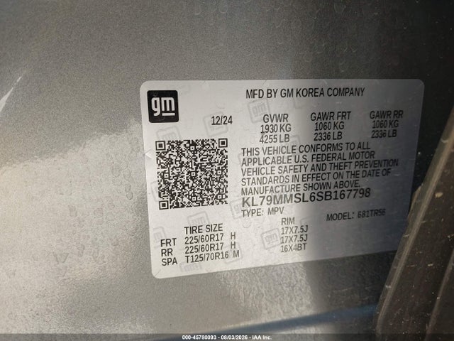 KL79MMSL6SB167798 Chevrolet Trailblazer Fwd Ls