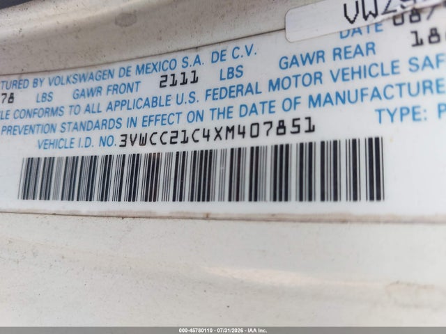 Aukcja sprzedaży 1999 Volkswagen New Beetle Gls, vin: 3VWCC21C4XM407851, numer aukcji: 45780110