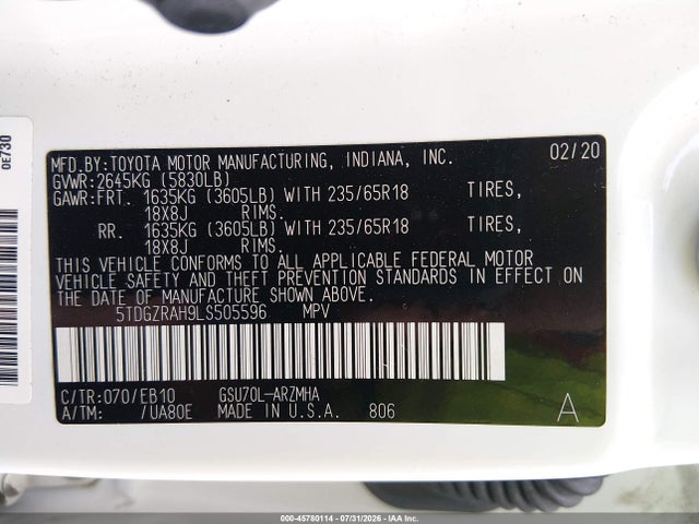 Toyota Highlander Xle 2020 5TDGZRAH9LS505596 Image 9