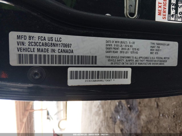 Aukcja sprzedaży 2022 Chrysler 300 S, vin: 2C3CCABG8NH170697, numer aukcji: 45780125