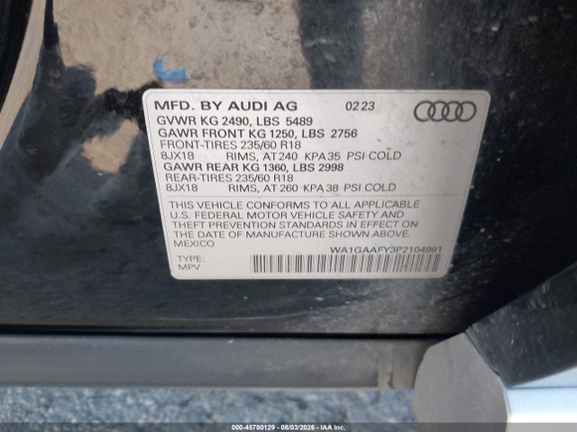 Aukcja sprzedaży 2023 Audi Q5 Premium 45 Tfsi S Line Quattro, vin: WA1GAAFY3P2104991, numer aukcji: 45780129