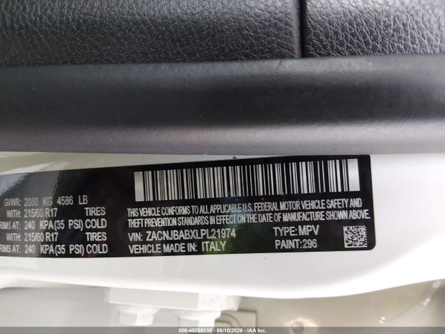 Aukcja sprzedaży 2020 Jeep Renegade Upland 4x4, vin: ZACNJBABXLPL21974, numer aukcji: 45780135