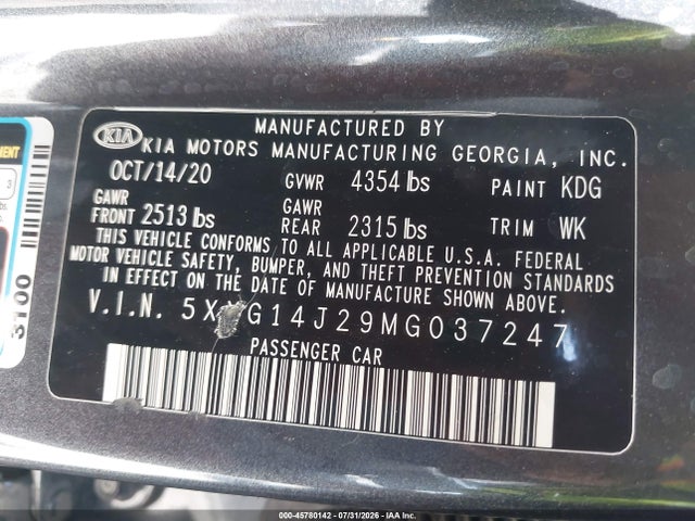 KIA K5 LXS 2021 5XXG14J29MG037247 Image 9