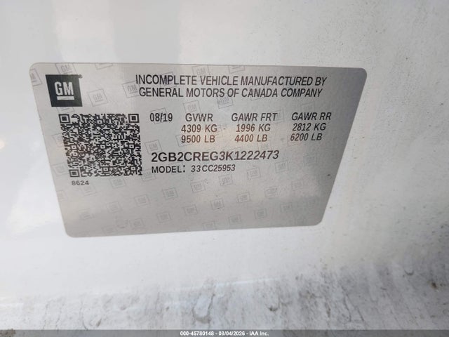 Aukcja sprzedaży 2019 Chevrolet Silverado 2500hd Wt, vin: 2GB2CREG3K1222473, numer aukcji: 45780148