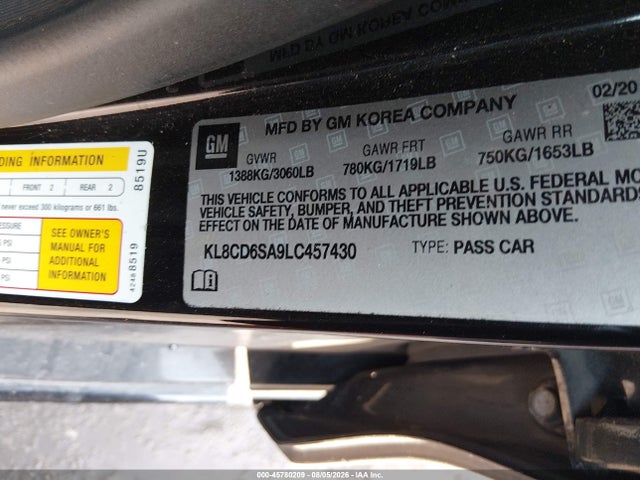 Продаж на аукціоні авто 2020 Chevrolet Spark Fwd 1lt Automatic, vin: KL8CD6SA9LC457430, номер лоту: 45780209