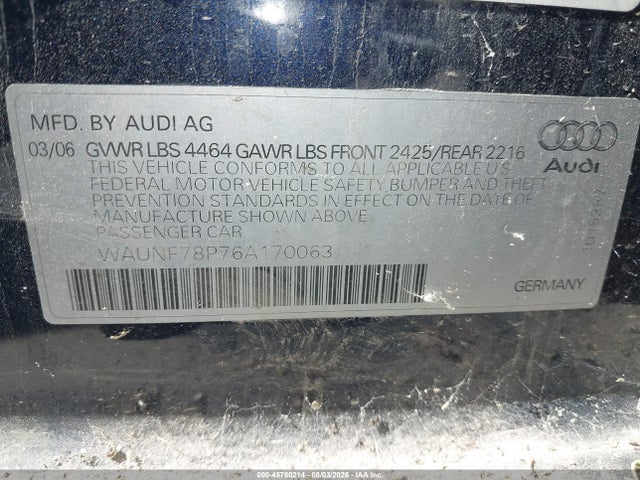 Продаж на аукціоні авто 2006 Audi A3 2.0t, vin: WAUNF78P76A170063, номер лоту: 45780214