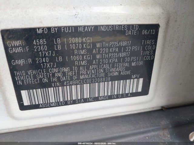 Продаж на аукціоні авто 2014 Subaru Outback 2.5i Limited, vin: 4S4BRCLC0E3208838, номер лоту: 45780224