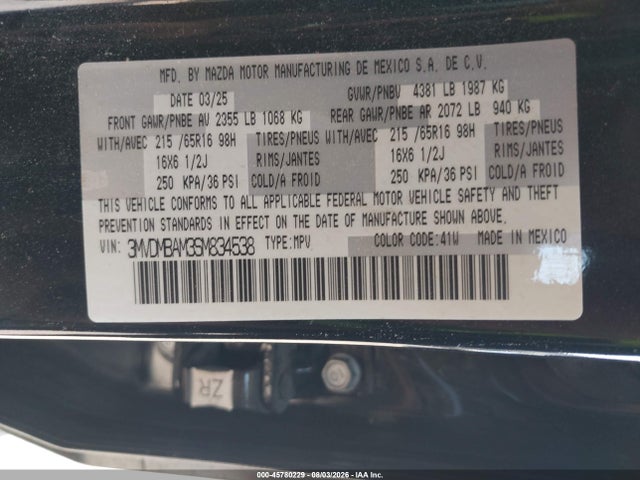 Продажа на аукционе авто 2025 Mazda Cx-30 2.5 S, vin: 3MVDMBAM3SM834538, номер лота: 45780229