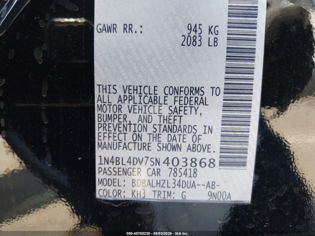 45780230 :رقم المزاد ، 1N4BL4DV7SN403868 vin ، 2025 Nissan Altima Sv Fwd مزاد بيع