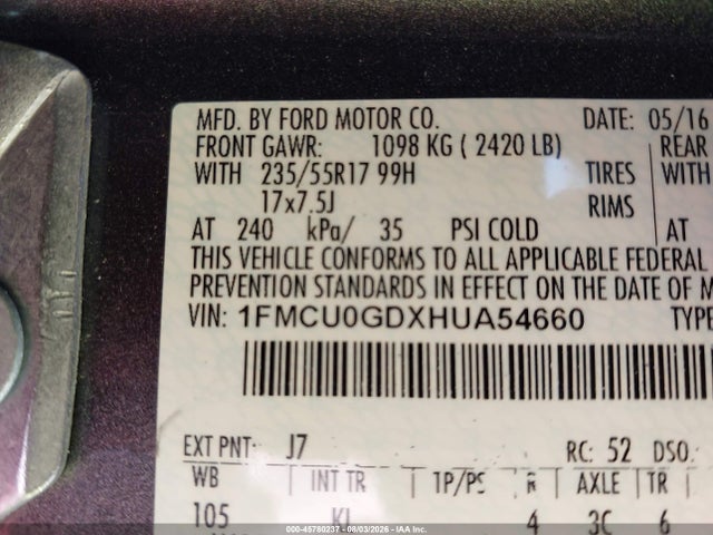 Aukcja sprzedaży 2017 Ford Escape Se, vin: 1FMCU0GDXHUA54660, numer aukcji: 45780237