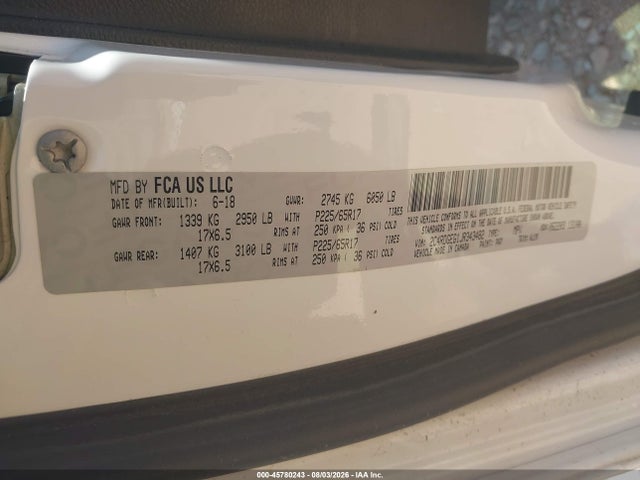 Aukcja sprzedaży 2018 Dodge Grand Caravan Gt, vin: 2C4RDGEG1JR343482, numer aukcji: 45780243