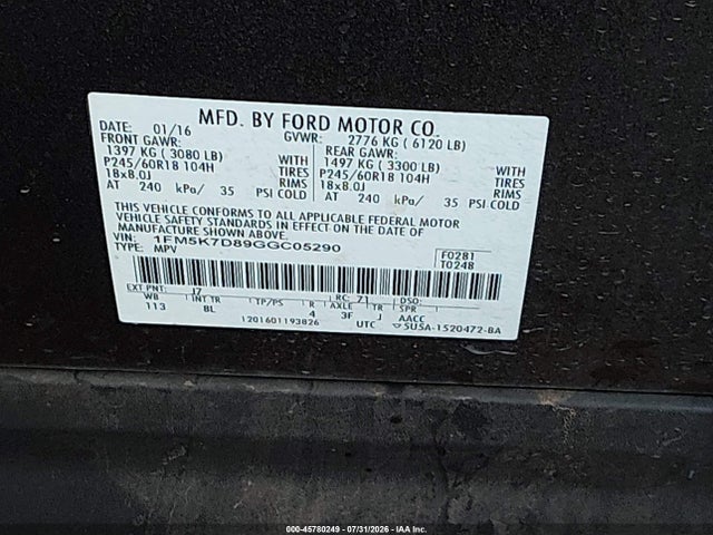 Ford EXPLORER XLT 2016 1FM5K7D89GGC05290 Image 9