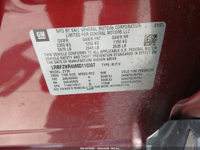 Продажа на аукционе авто 2021 Buick Envision Fwd Essence, vin: LRBFZNR49MD110397, номер лота: 45780261