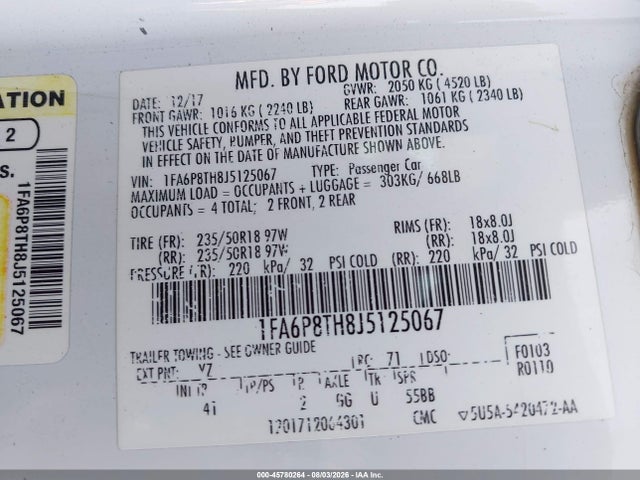 Ford Mustang Ecoboost 2018 1FA6P8TH8J5125067 Image 9