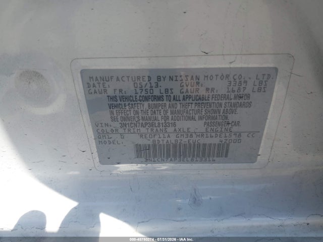 3N1CN7AP3EL813316 Nissan Versa 1.6 Sv