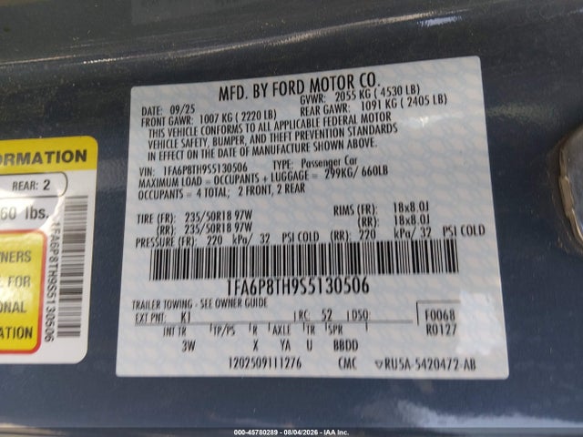 Продаж на аукціоні авто 2025 Ford Mustang Ecoboost Premium Fastback, vin: 1FA6P8TH9S5130506, номер лоту: 45780289
