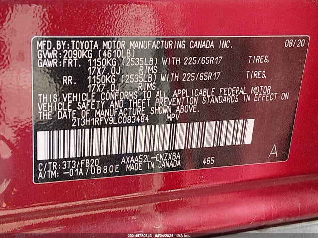 2T3H1RFV9LC083484 Toyota RAV4 LE