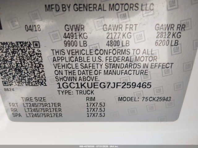 1GC1KUEG7JF259465 Chevrolet Silverado 2500hd Wt