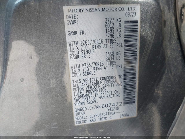 Nissan Frontier Sv 4x4 2024 1N6ED1EK7RN607472 Image 9