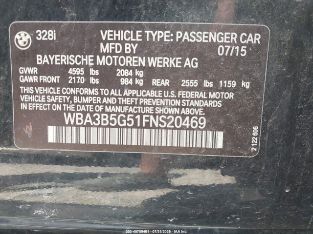 Продажа на аукционе авто 2015 Bmw 328i Xdrive, vin: WBA3B5G51FNS20469, номер лота: 45780401