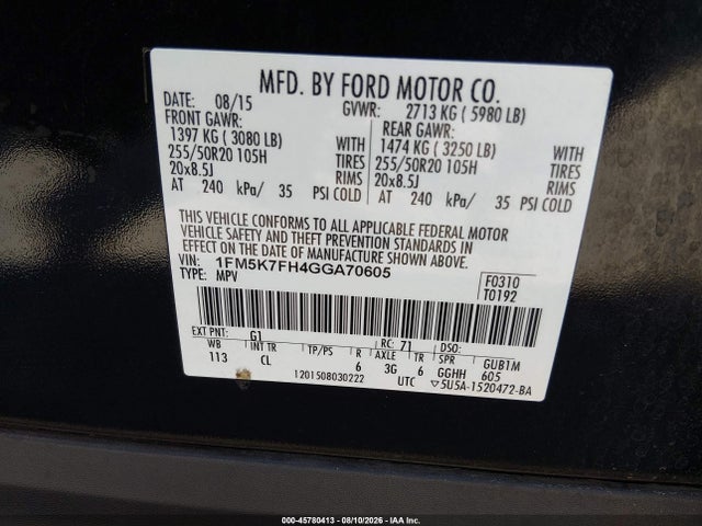 1FM5K7FH4GGA70605 Ford Explorer Limited