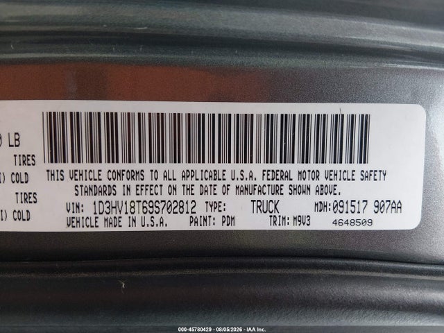 45780429 :رقم المزاد ، 1D3HV18T69S702812 vin ، 2009 Dodge Ram 1500 Slt/sport/trx مزاد بيع