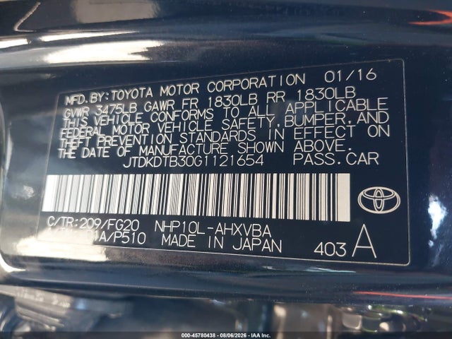 Toyota Prius C Two 2016 JTDKDTB30G1121654 Image 9