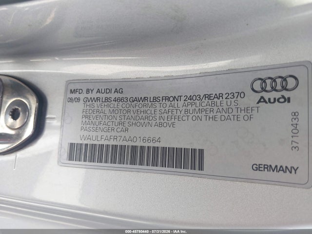 Продаж на аукціоні авто 2010 Audi A5 2.0t Premium, vin: WAULFAFR7AA016664, номер лоту: 45780440