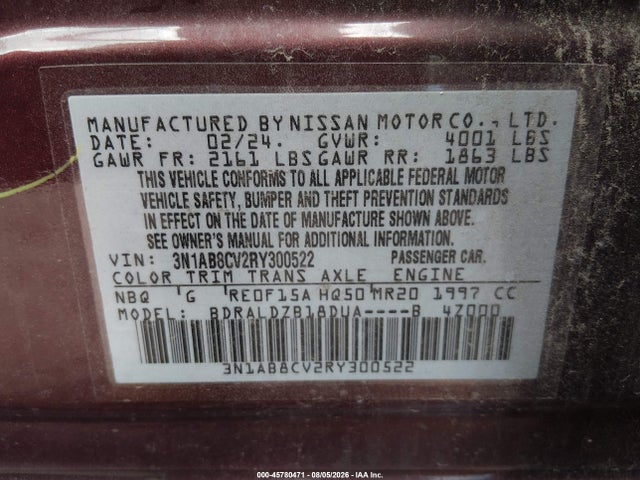 Продажа на аукционе авто 2024 Nissan Sentra Sv Xtronic Cvt, vin: 3N1AB8CV2RY300522, номер лота: 45780471