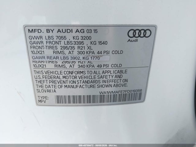Audi Q7 3.0 Tdi Premium 2015 WA1WMAFE7FD019356 Image 9