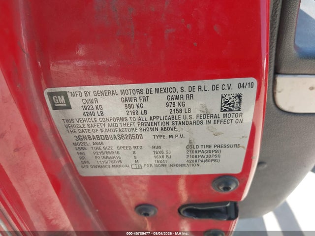45780477 :رقم المزاد ، 3GNBABDB8AS620500 vin ، 2010 Chevrolet Hhr Lt مزاد بيع
