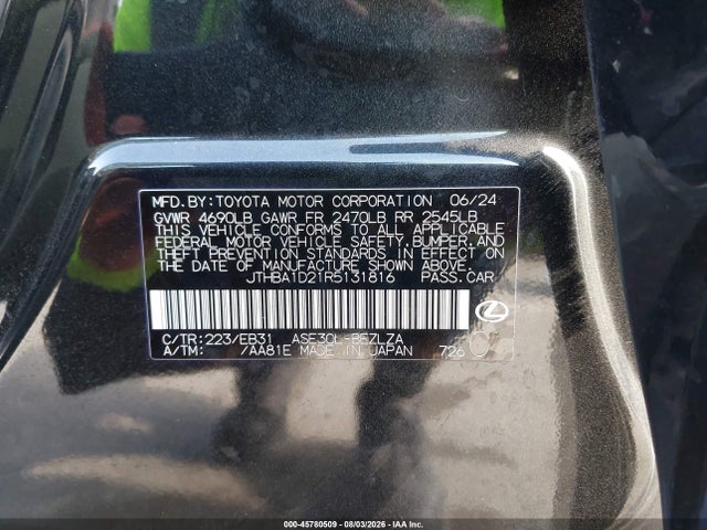 45780509 :رقم المزاد ، JTHBA1D21R5131816 vin ، 2024 Lexus Is 300 F Sport Design مزاد بيع