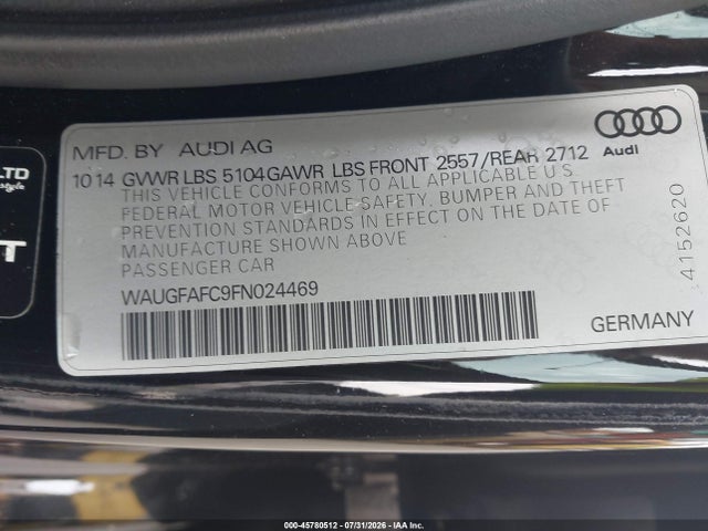 2015 Audi A6 2.0t Premium მანქანა იყიდება აუქციონზე, vin: WAUGFAFC9FN024469, აუქციონის ნომერი: 45780512