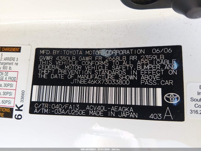Продажа на аукционе авто 2007 Toyota Camry Xle, vin: JTNBE46KX73033800, номер лота: 45780523