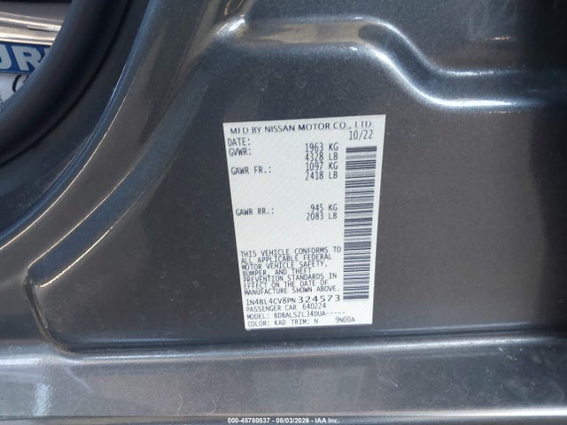 Продаж на аукціоні авто 2023 Nissan Altima Sr Fwd, vin: 1N4BL4CV8PN324573, номер лоту: 45780537