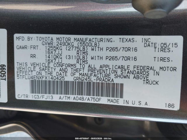 Toyota Tacoma Base V6 2015 5TFLU4ENXFX140425 Image 9