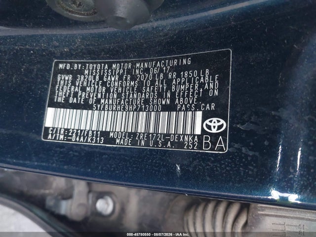 5YFBURHE9HP713000 Toyota COROLLA LE