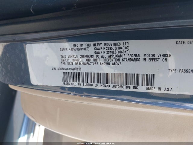 Продаж на аукціоні авто 2005 Subaru Legacy 2.5gt Limited, vin: 4S3BL676756206210, номер лоту: 45780554