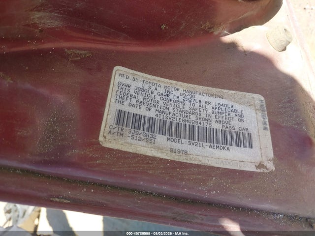 45780555 :رقم المزاد ، 4T1SV21E8MU294175 vin ، 1991 Toyota Camry Dlx مزاد بيع
