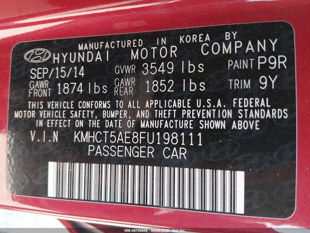 Продажа на аукционе авто 2015 Hyundai Accent Gs, vin: KMHCT5AE8FU198111, номер лота: 45780580