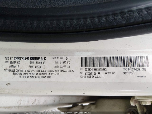Продаж на аукціоні авто 2011 Chrysler 200 Lx, vin: 1C3BC4FB8BN515693, номер лоту: 45780581