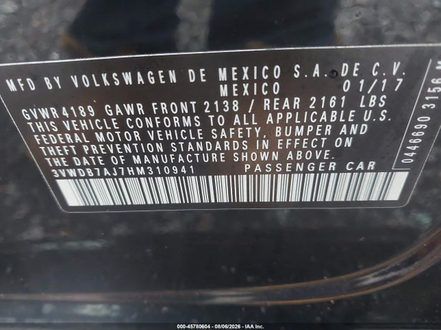 Продажа на аукционе авто 2017 Volkswagen Jetta 1.4t Se, vin: 3VWDB7AJ7HM310941, номер лота: 45780604