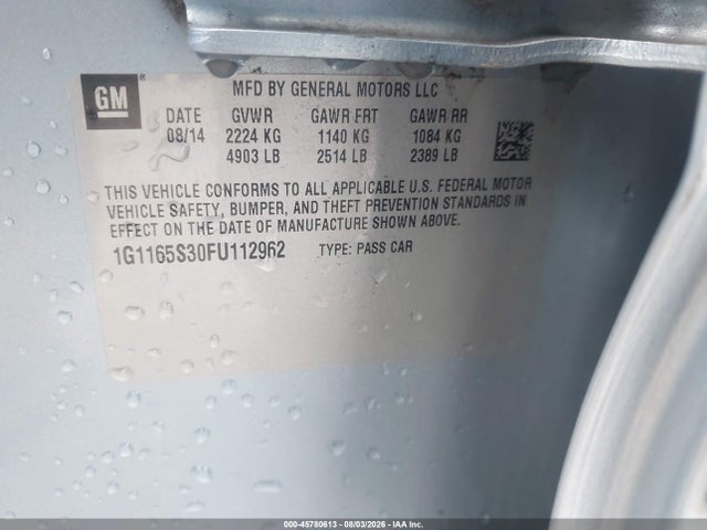 Chevrolet IMPALA 2LZ 2015 1G1165S30FU112962 Image 9