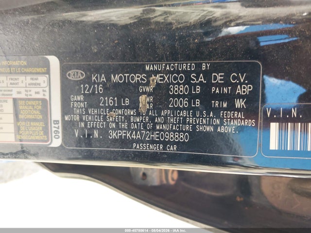 Продажа на аукционе авто 2017 Kia Forte Lx, vin: 3KPFK4A72HE098880, номер лота: 45780614