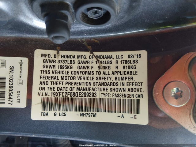 Honda Civic Lx 2016 19XFC2F58GE209293 Image 9